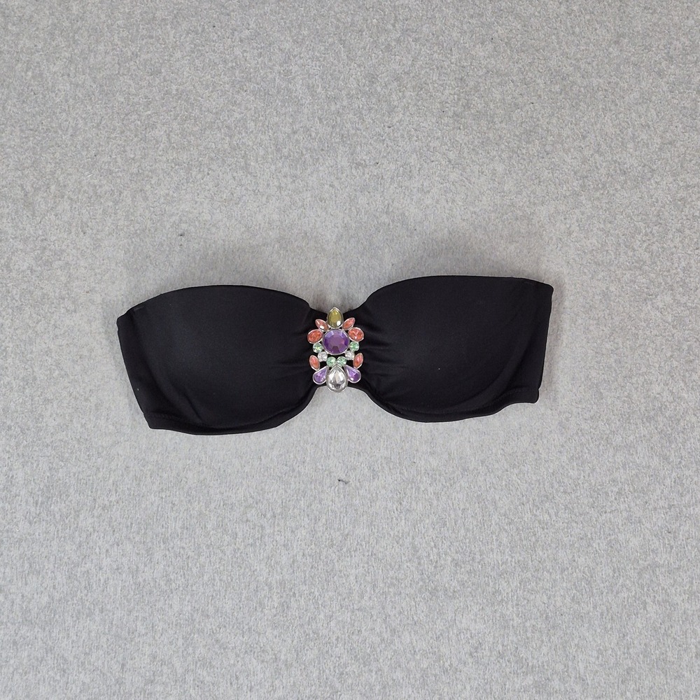 Victoria's Secret Women Swimwear 34C Black Bandeau Jewel Rhinestone Strapless